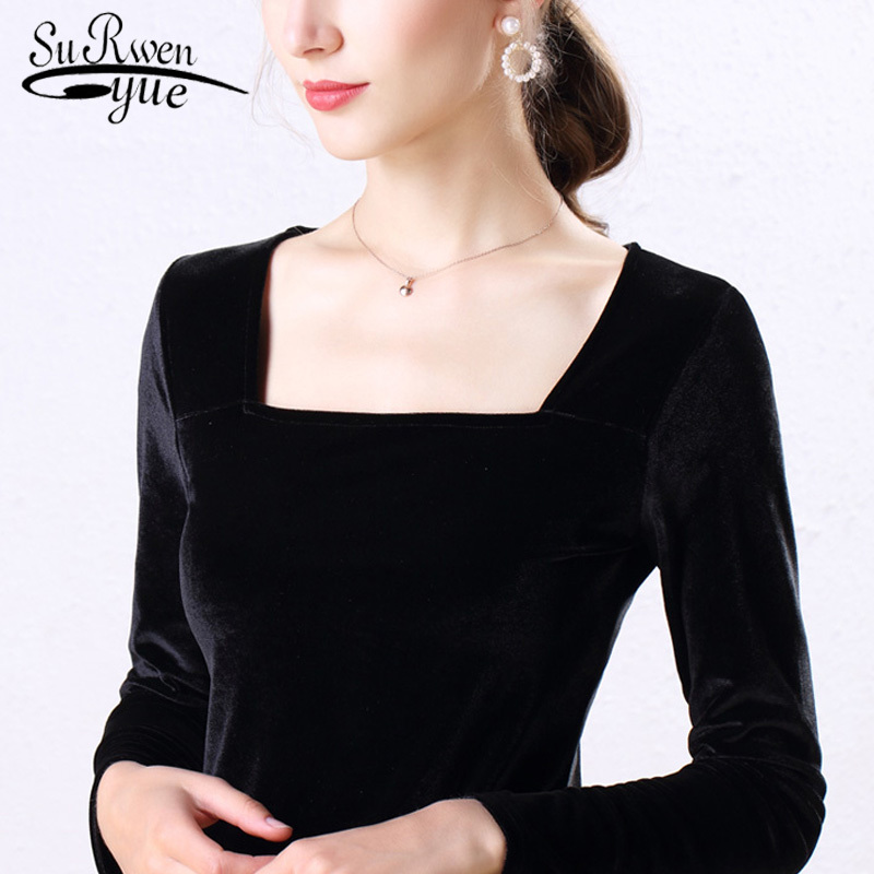 Autumn Fashion Square Collar Slim Undershirt Women Tshirt Shirts Solid Feminine Blouse Long Sleeve Shirt 5913 50 210508