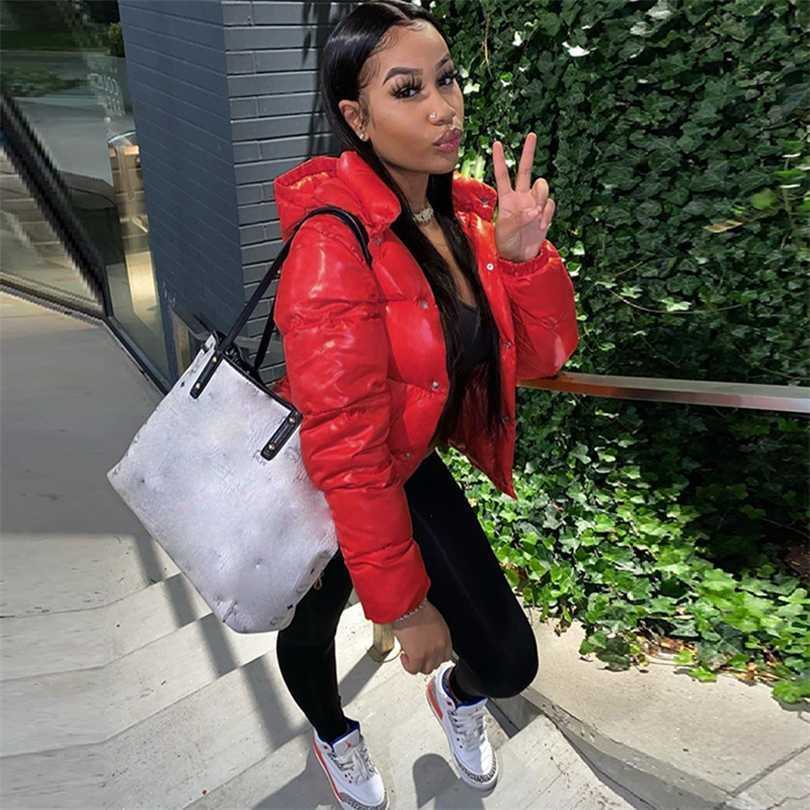 

Cropped Puffer Jacket Winter Clothe Hooded Warm Parkas Fashion Sexy Short Black Thick Down Bubble Coats Korean Style 211111, Red