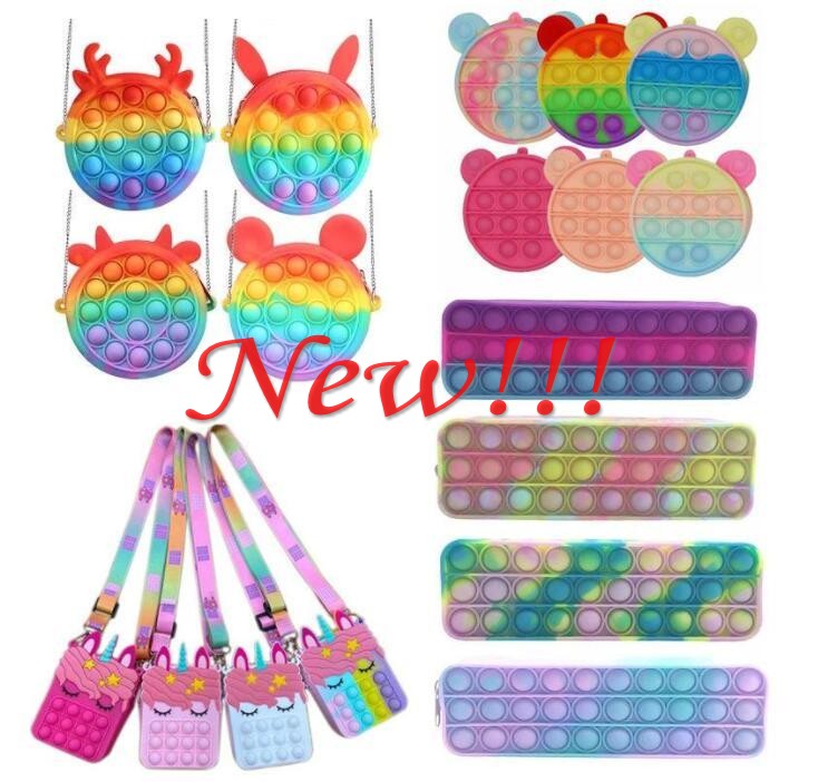 

DHL Shipping Tiktok Coin Purse Push Bubble Pencil Case Fidget Toys Rainbow Silicone Girls Bags Antistress Stress Reliever for Children Adult