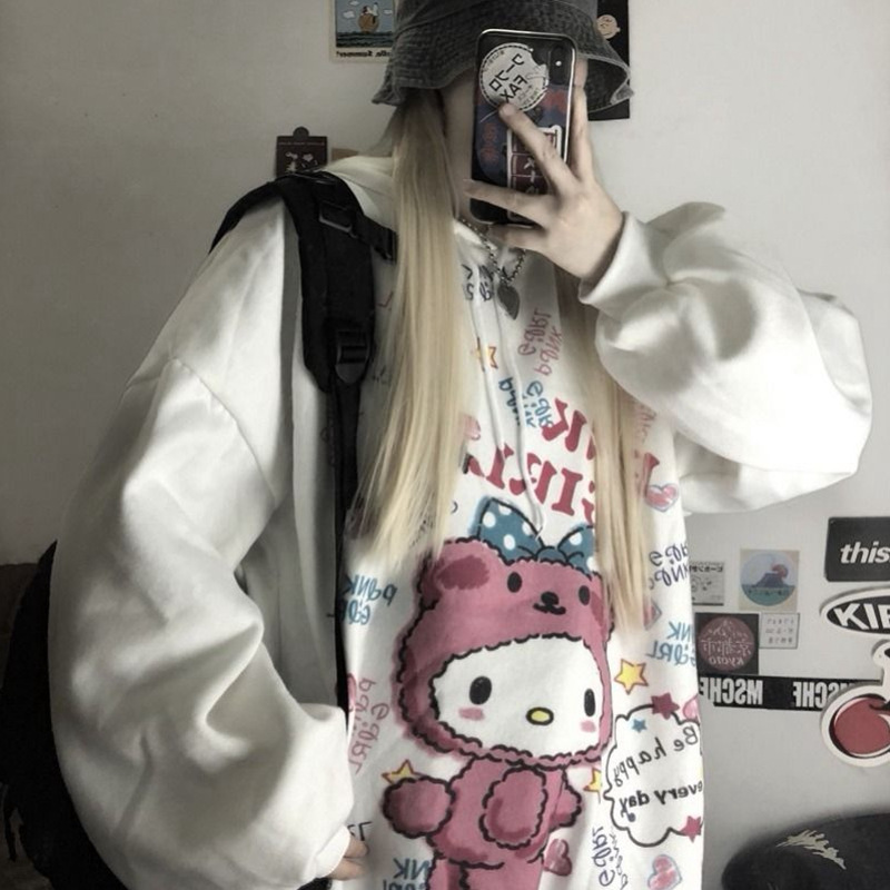 

2022 Anime Hoodie Women's Vintage Oversized Cute hoodie Autumn Kawaii Fashion Sweatshirt Women Korean Long Sleeve Print Sweatshirts, Pink
