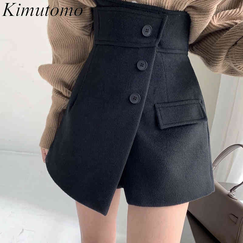 

Kimutomo Women Irregular Split Mini Skirts Spring Autumn Korea Chic Female High Waist Buttons Solid A-line Hakama 210521, White
