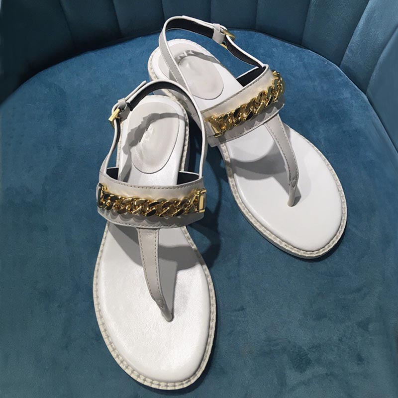 

Summer women's sandals sexy fashion flip flops low heels metal buckle beautiful chain-mounted designer flat shoes, Black