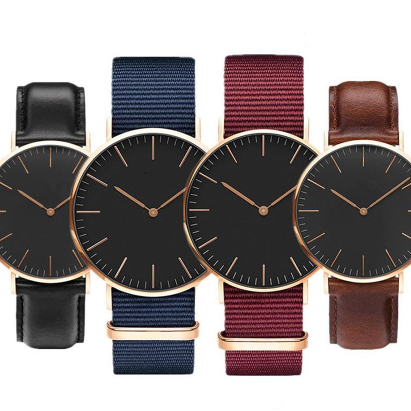 

fashion Waterproof military luxury watch quartz simple 40MM Men Mens watches leather nylon belt male clock 36MM women womens watches lady Wr, Slivery;brown
