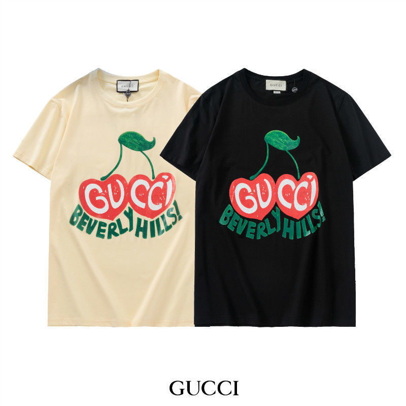 

2021 station Europe spring summer double fashion br cherry print casual short T-shirt for men and women YW, White;black