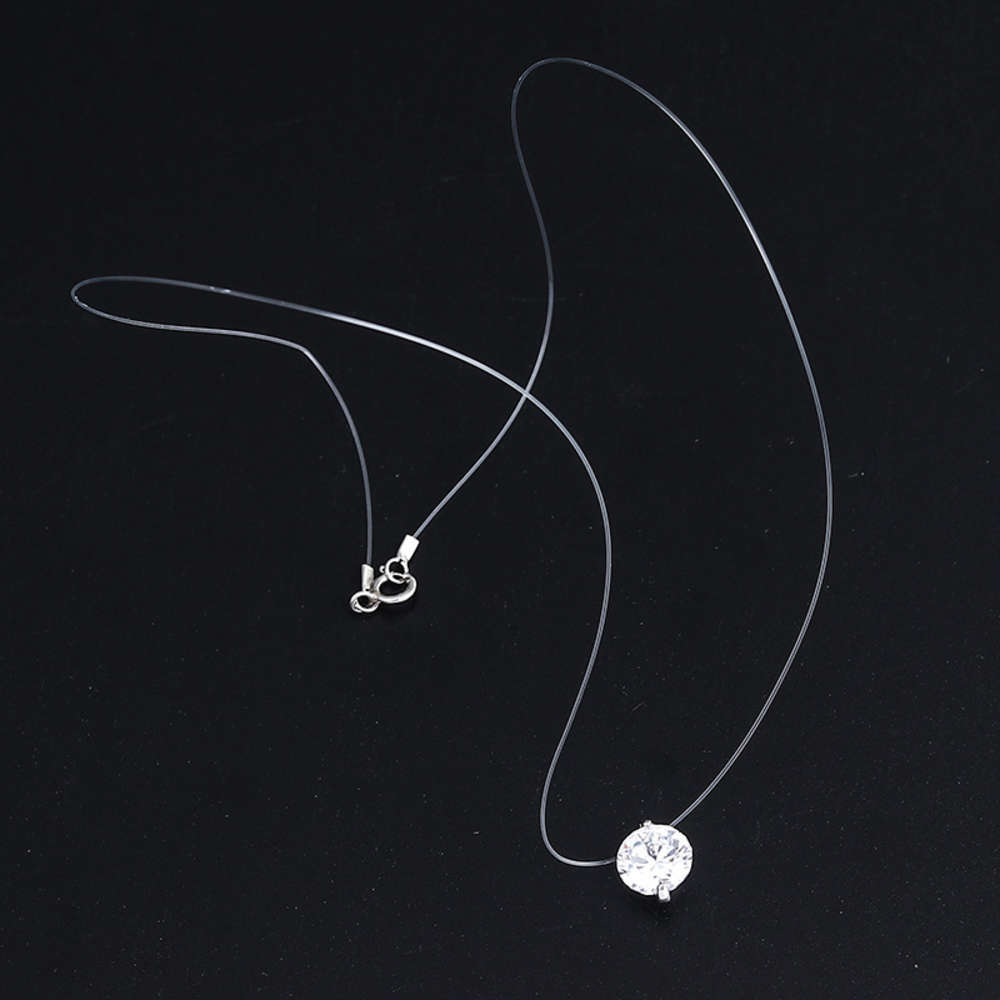

Transparent fishline 925 silver zircon clavicle chain Mermaid tear Pendant Necklace