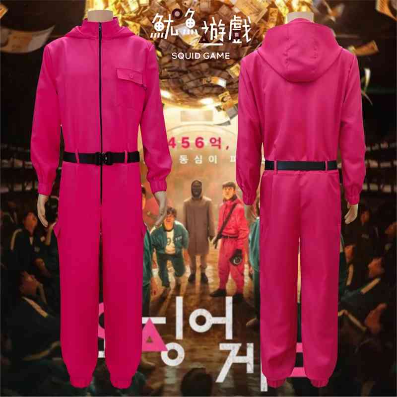 

2021New cos suit squid game Costume Halloween Carnival Red Jumpsuit, Bodysuit + belt