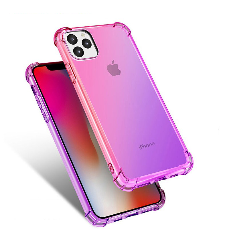 

Heavy Duty Half Transparent Gradient Clear Phone Case For iPhone 11 Pro XR X XS MAX Airbag Corners Soft TPU Cover, Pink purple