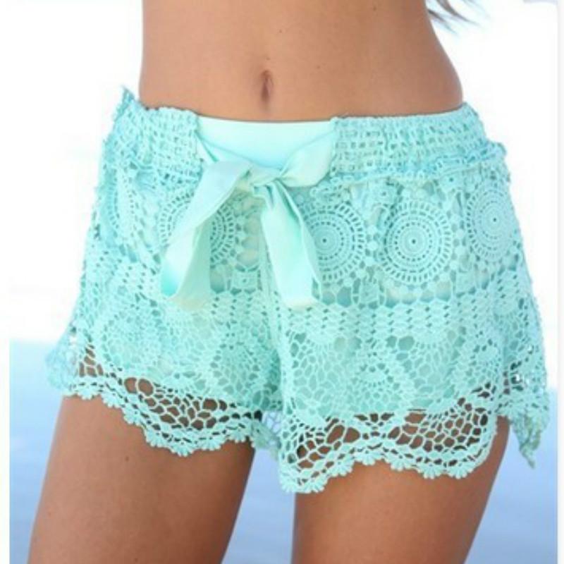 

Women' Shorts 2021 Fashion Women Summer Lace Hollow Out Drawstring Casual Short Solid Plus Size -2XL, Black