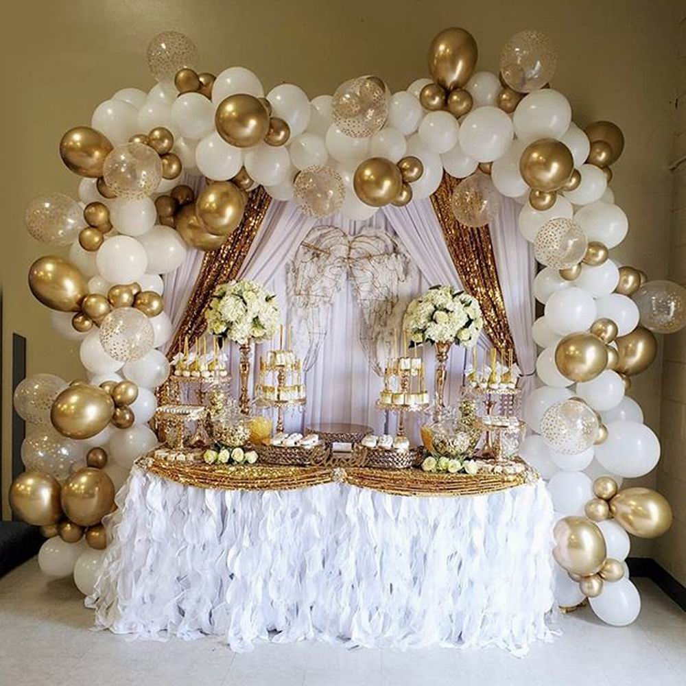 

147pcs White Gold Balloon Garland Arch Kit Gold Dot Chrome Metallic Latex Ballon Wedding Birthday Party Decor baby Shower Globo