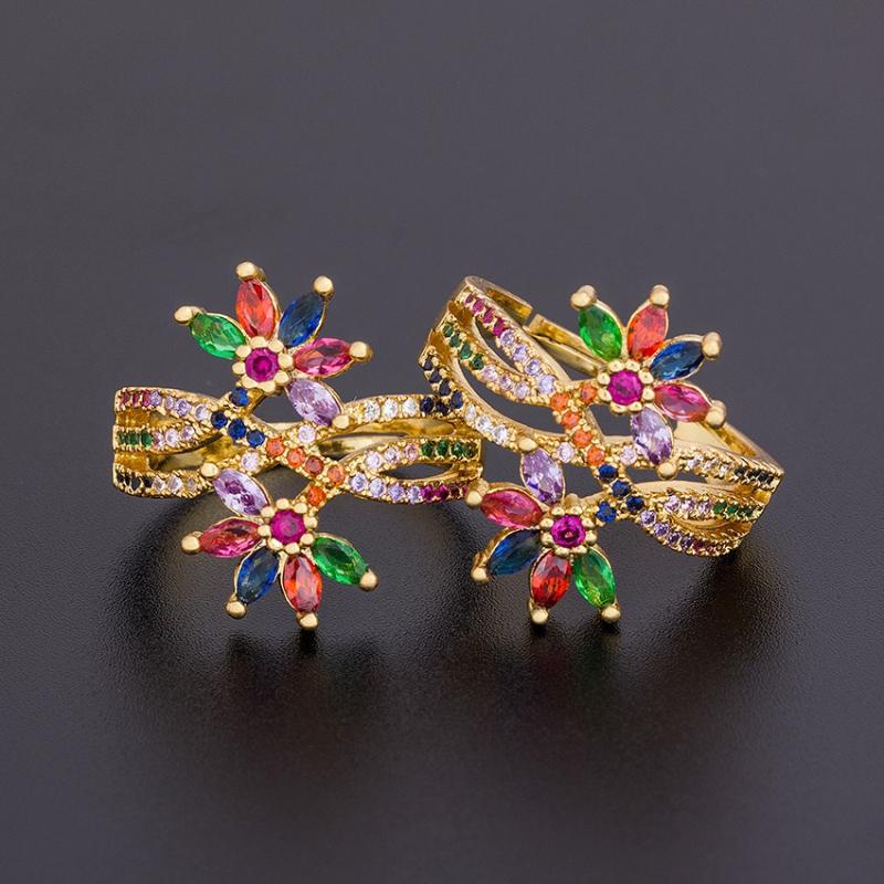 

Cluster Rings Fashion Multi-layer Adjustable Design Elegant Flower For Women Handmade Crystal Luxury Wedding Banquet Finger Ring Jewelry