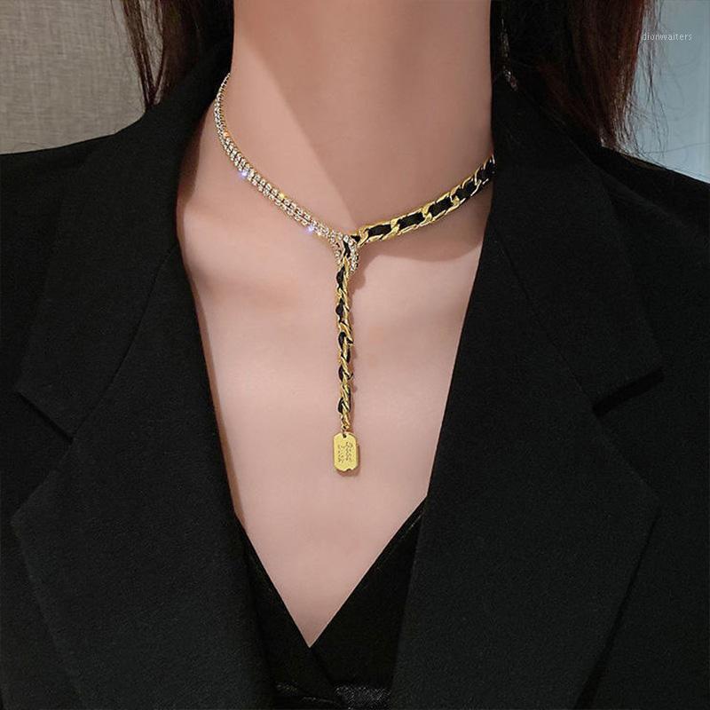 

Chains Luxury Design Crystal Chain Necklace For Women Fashion Gold Ribbon Choker Neck Jewelry Party Wedding Accessories