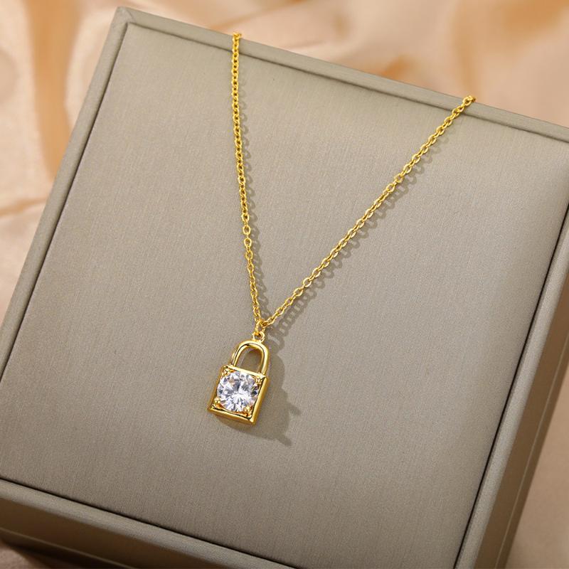 

Chokers Rhinestone Lock Choker Necklace For Women Crystal Zircon Lover Couple Necklaces Pendant Colar Chain Korean Jewelry Gift