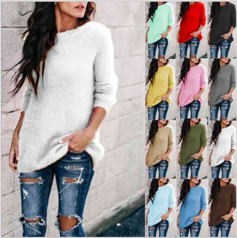 

soft slim-fit o neck sweater pullover womens sweater fall winter long-sleeved solid color s-5xl street hipster ladies, White;black