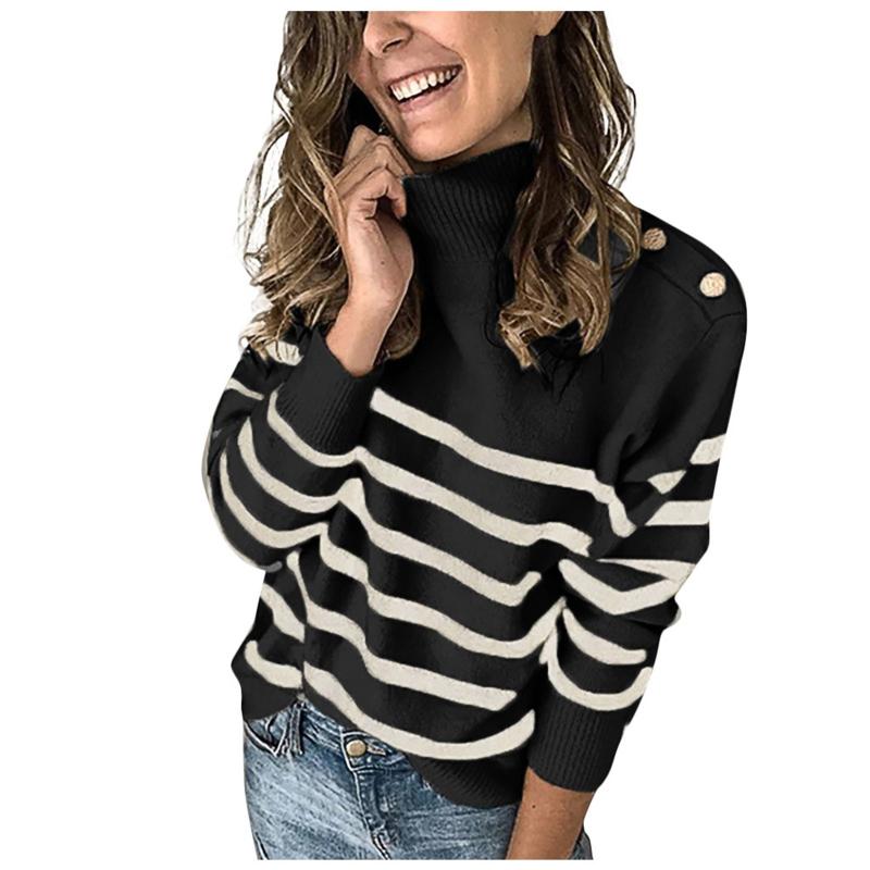 

Women's Sweaters Women Turtleneck Sweater Long Sleeve Pullover 2021 Autumn Winter Casual Striped Jumper Loose Oversized #T2G, White;black