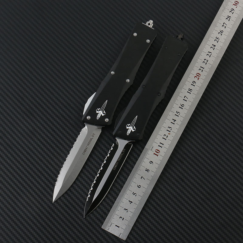 

Microtech COMBAT TROODON Automatic knife Tactical pocket knives Black D2 Side teeth blade 6061-T6Aviation aluminum alloy handle Outdoor surv