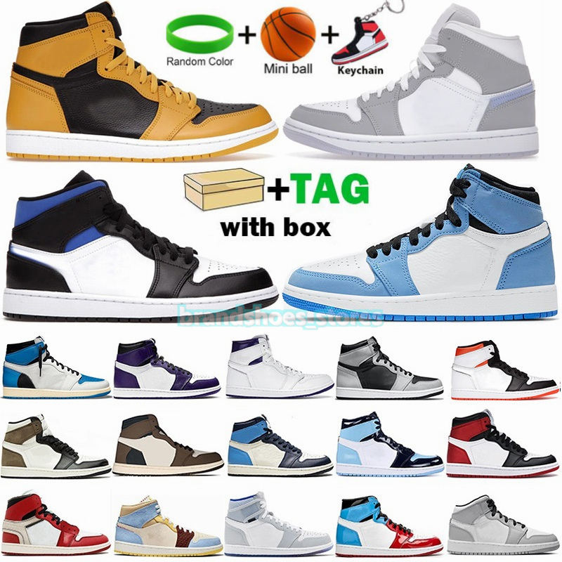 

High OG 1 Basketball Shoes Jumpman 1s Wolf Grey Black Shadow 2.0 Electro Orange University Blue Pollen Hyper Royal Low UNC Twist Mens Basket Sneakers Womens Trainers, 19