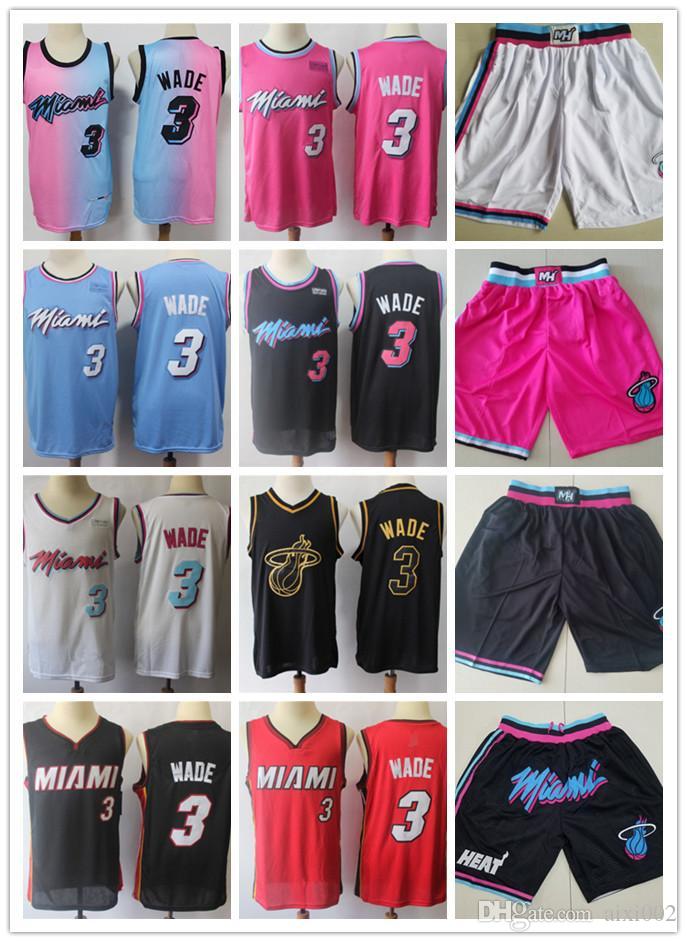 

Mens Miami Heat City Edition Throwback jersey Dwyane 3 Wade Basketball Shorts Basketball Jerseys pink Black Red white Black