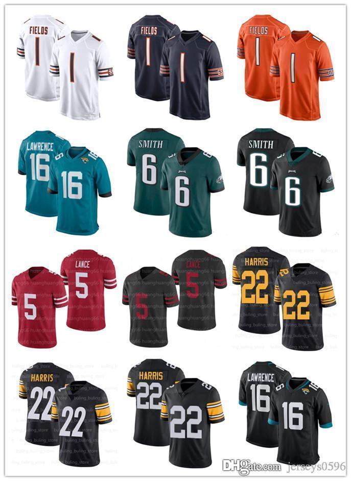 

2021 Draft Jersey 1 Justin Fields 22 Najee Harris 16 Trevor Lawrence 5 Trey Lance 6 DeVonta Smith 2 Zach Wilson Football Jerseys, Black;red