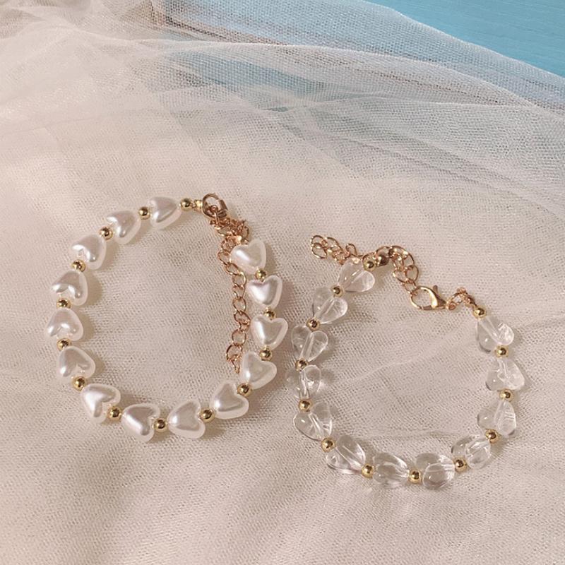 Beaded, Strands Elegant Heart Pearl Bracelet For Women Transparent Acrylic Handmade Creative Beads Fation Jewerly-image-709086557