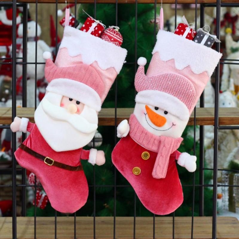 

Christmas Decorations 1pcs Socks Large Capacity Gift Bag Fireplace Decoration Year Candy Holder Tree Snowman Pendant