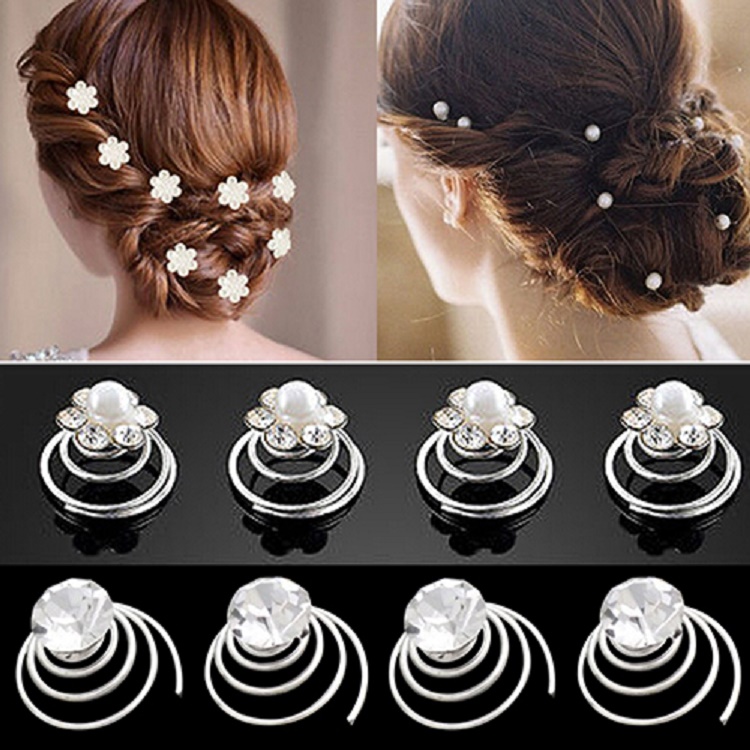 

12x Wedding Bridal Hair Pins Rhinestone Twists Coil Flower Swirl Spiral Hairpins