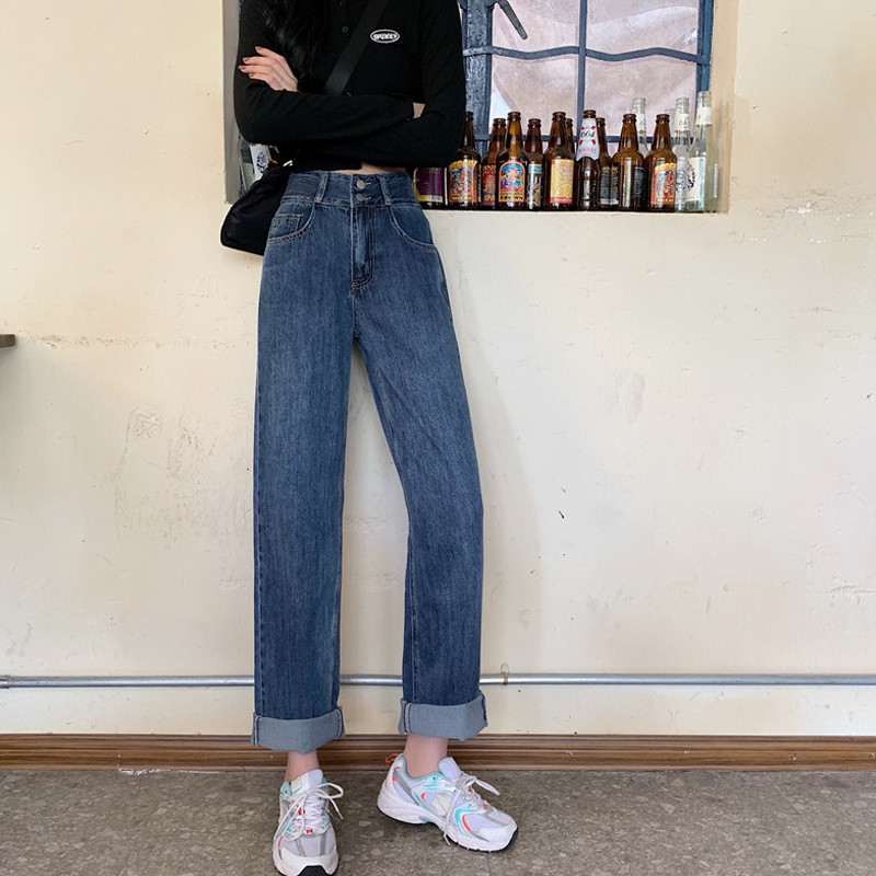 

women's jeans jeans high-legged, blue streetwear vintage fashion harajuku slacks straight ypu5