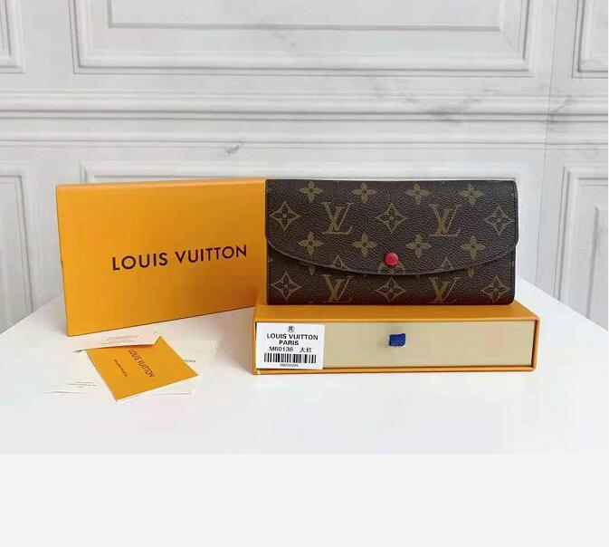 

2021 single zipper pocke men women leather Card holders LV LOUIS bag VITTON Coin purse with orange box 60136, Red;black