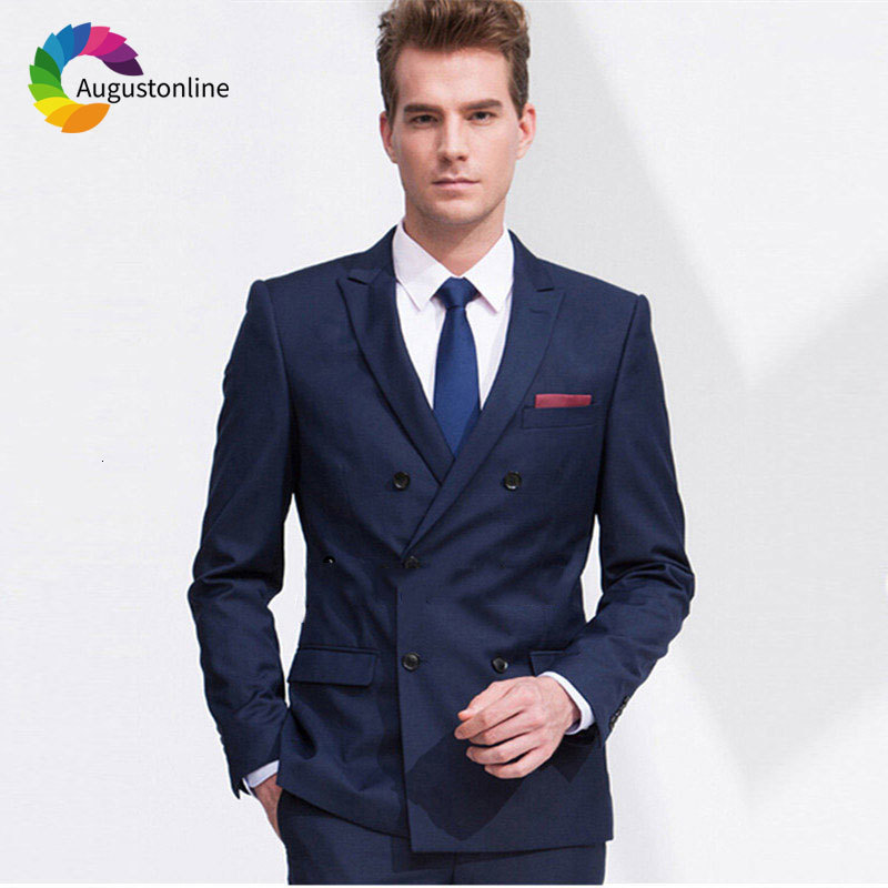 

Men's Suits & Blazers Navy Blue Elegant Groom Tuxedos Costme Homme Terno Blazer Peakd Lapel Double Breasted Men Wedding Jacket Pan, Ivory