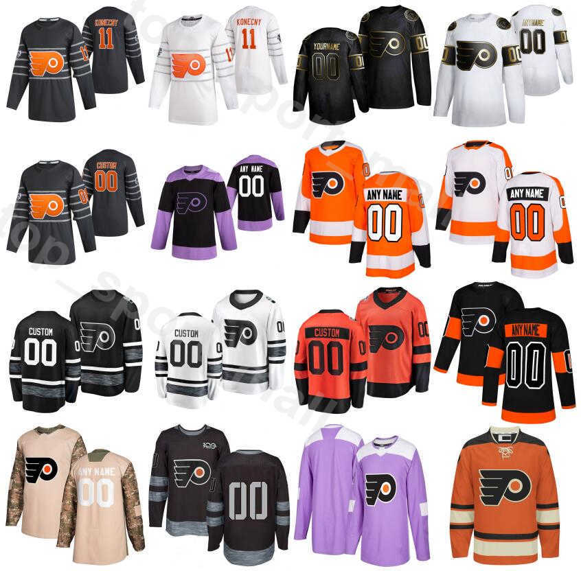 

Custom Name Philadelphia Flyers 2020 Ice Hockey 6 Travis Sanheim Jerseys 5 Philippe Myers 49 Joel Farabee 12 Michael Raffl 50th Anniversary, Khaki