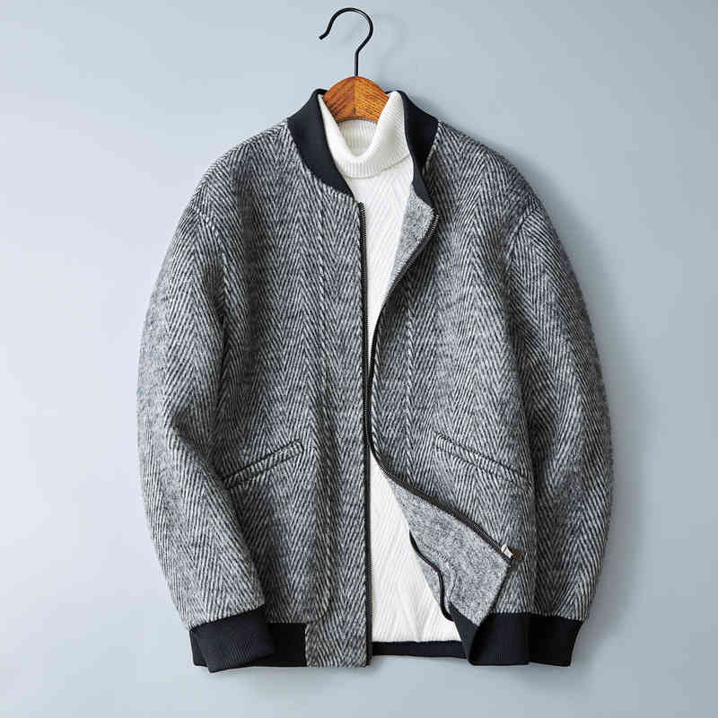 

Men's Wool & Blends winter herringbone jacket tweed coat double-sided Tweed men's wear BQ69, Dark gray