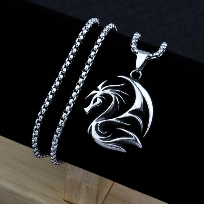 

Pendant Necklaces Cool Vintage Dinosaur Chinese Dragon Men's Titanium Steel Necklace