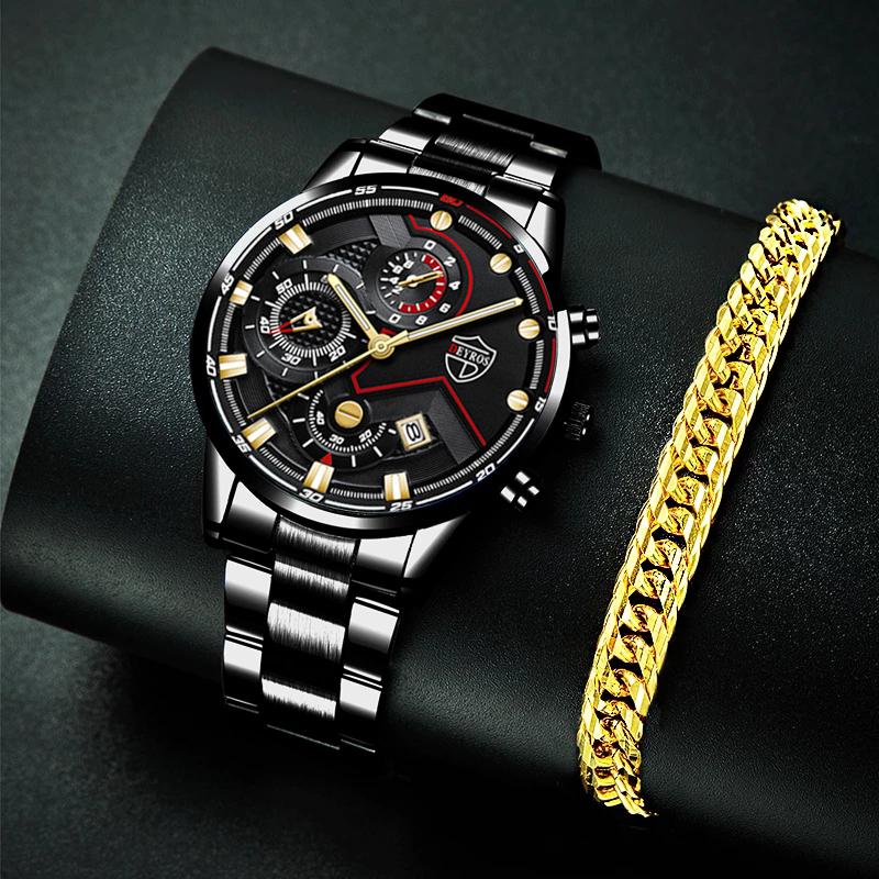 

Wristwatches Men Stainless Steel Quartz Business Watches Mens Fashion Bracelet Watch Luminous Calendar Clock Relogio Masculino, As shown 1