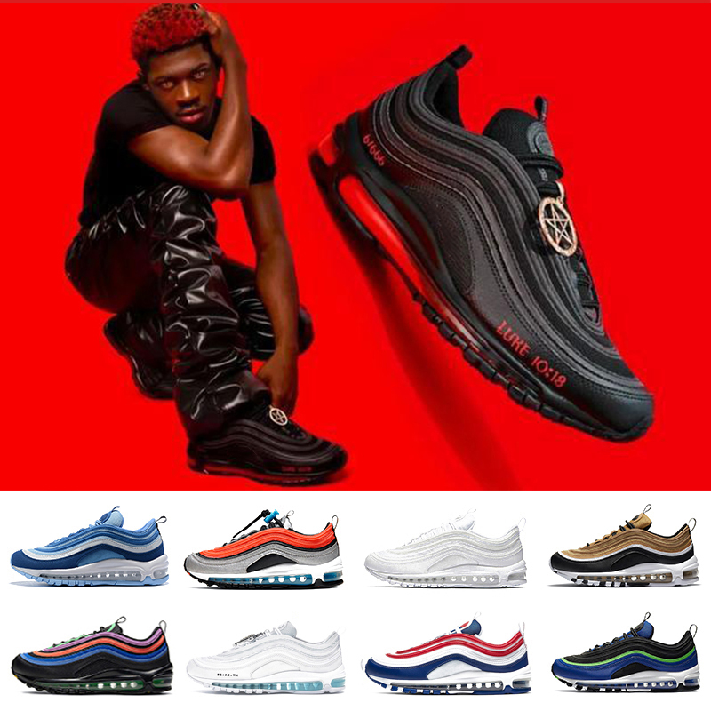 

Mschf Lil Nas x Satan Luke inri jesus 97 mens running shoes triple black white metalic gold University Red 97s undefeated men women trainer sports sneaker, Color#23