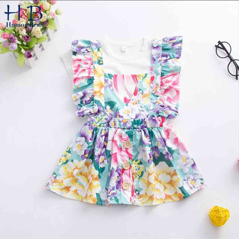 

Summer Girls Kids Clothing Toddler Short sleeve Shirt+ Flower Dress Suit 2PCS Children Clothes Sets 210611, Bz1320 multicolor