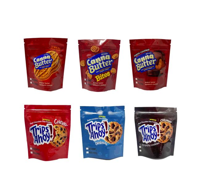 

empty Canna butter TRIPS AHOY Cookies Edible Packaging mylar bag 250mg 500mg gummy packs zipper top heat seal baggies