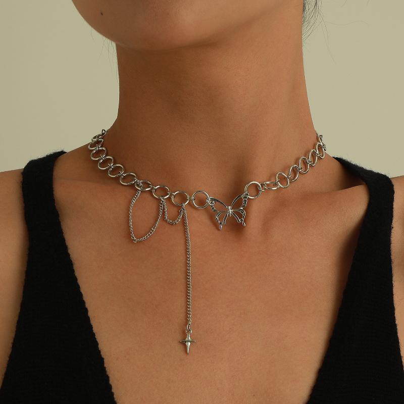 

Pendant Necklaces States Jewelry Fashion Circle Chain Tassel Cross Necklace Female Hollow-out The Butterfly Geometry Sautoir