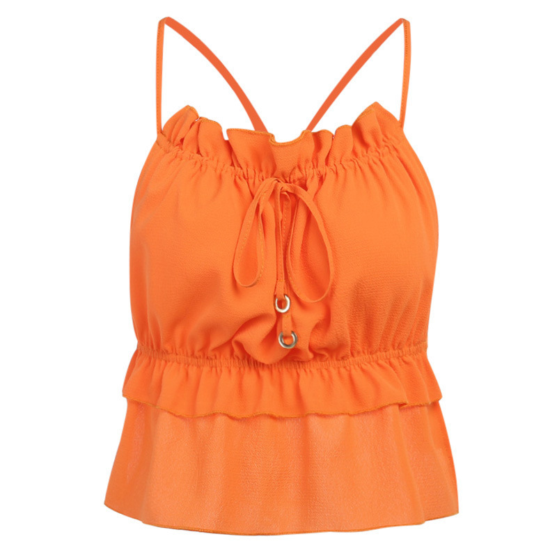 

Paris Girl Open-back Small Suspenders Feminine Summer Beach Lace-up Pleated Wrap Chest Backless Top 210524, Orange