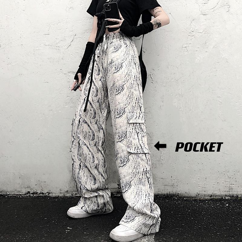 

Wide Leg Pants Women' Casual Harajuku Korean Fashion Dark Style Retro Ink Painting Overalls Men And Women Loose Trousers Men, Beige