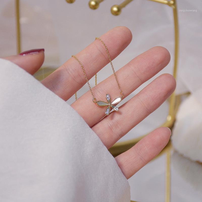 

High Quality 14K Real Gold Flower Micro-inlaid Natural Shell Clavicle Chain Cubic Zircon Necklace For Women Daily Jewelry Chains