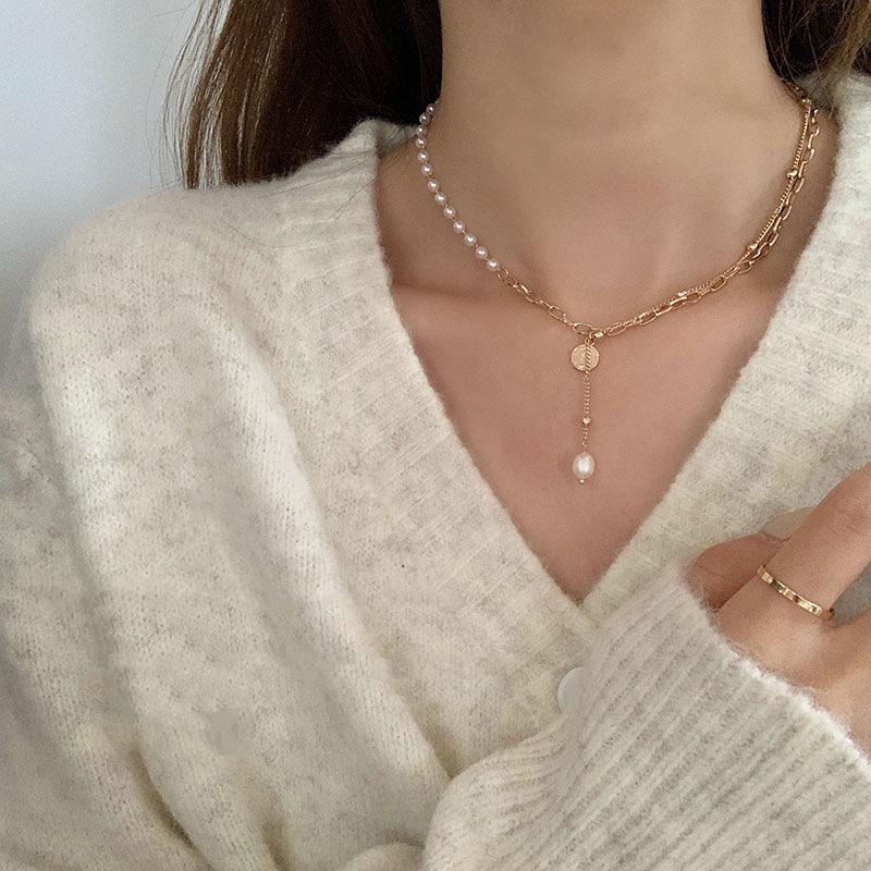 

Pendant Necklaces Korea Pearl 2021 High-Level Sense Of Light Luxury Simple Temperament Clavicle Chain, Silver
