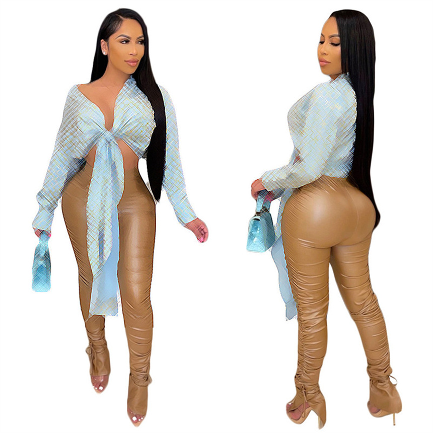 

Women sexy Shirts bandage letter print Blouses summer clothing long sleeve v neck tops solid color sark plus size -2XL underclothes 5031, As pics