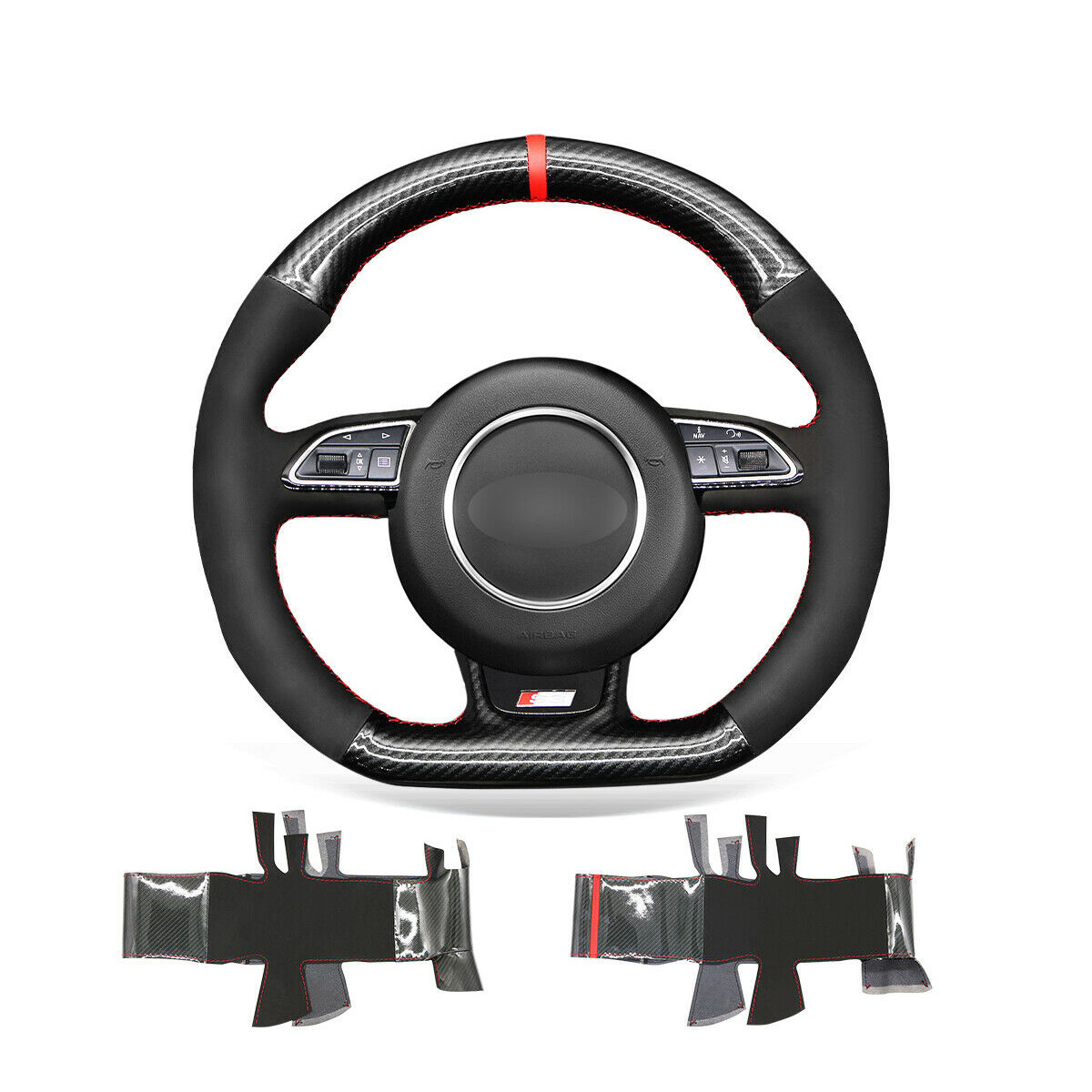 Couvercle de volant de voiture de bricolage chaîne pour Audi A5 A7 RS5 RS7 S8 Durable en daim noir Fibre de carbone
