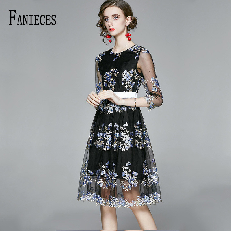 

FANIECES Embroidery Dress Women Spring Autumn Long Sleeve Lace Midi es Big Swing Mesh See Through Party Outfit Runway 210520, V25-8757b