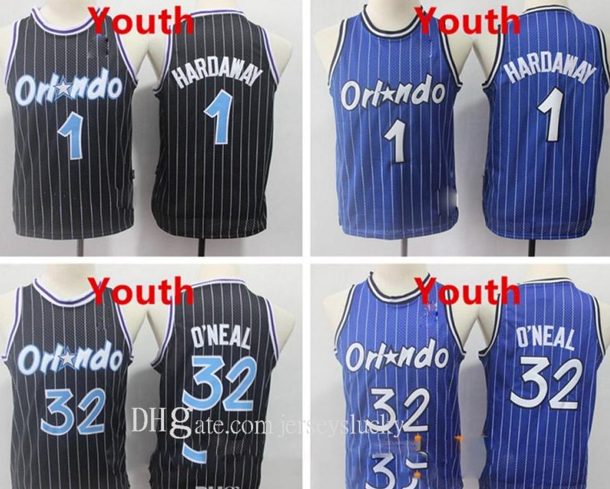 

Top Quality Kids OrlandoMagicThrowback Jersey Shaquille O'Neal 32 Blue Black Penny Hardaway 1 Stitched Retro Vintage Youth Basketball Jersey, Black;red