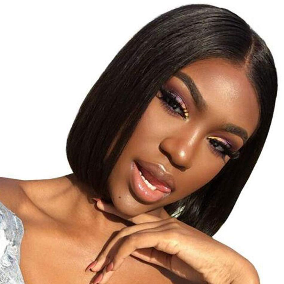 

Brazilian Remy Hair 8 inch Short Straight Bob Wigs 13x4 Lace Front Human Hair Wig for Women 130%, Natural color