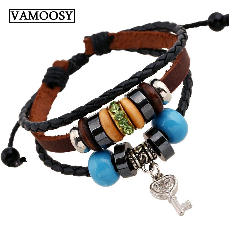 

Charm Bracelets Vintage Keychain Style Leather Men Bracelet Chain Adjustable Rope Jewelry 2021 Fashion Punk Christmas, Golden;silver