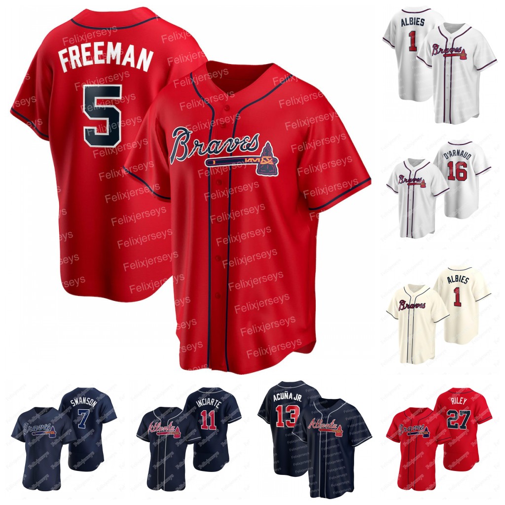 

13 Ronald Acuna Jr. Braves Jersey 1 Ozzie Albies Freddie Freeman Shane Greene William Contreras Dansby Swanson Ender Inciarte Charlie Morton, Blue;black