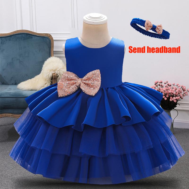 

Girl's Dresses Send Headband 2022 Formal Child Baptism First 1st Birthday Dress For Baby Girl Clothing Princess Party Bowknot, Red;yellow