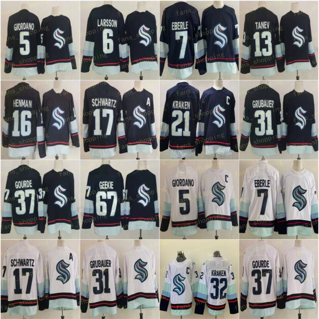 

2021/22 Inaugural Seattle Kraken Hockey Jerseys 21 32 5 Mark Giordano Eberle Jaden Schwartz Brandon Tanev Yanni Gourde Philipp Grubauer Adam Larsson Morgan Geekie, As