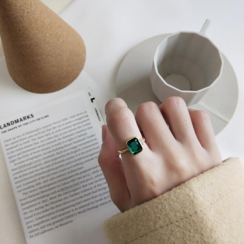 

Cluster Rings Authentic S925 Sterling Silver Jewelry Square Green Zircon Cz &solitaire TLJ1319